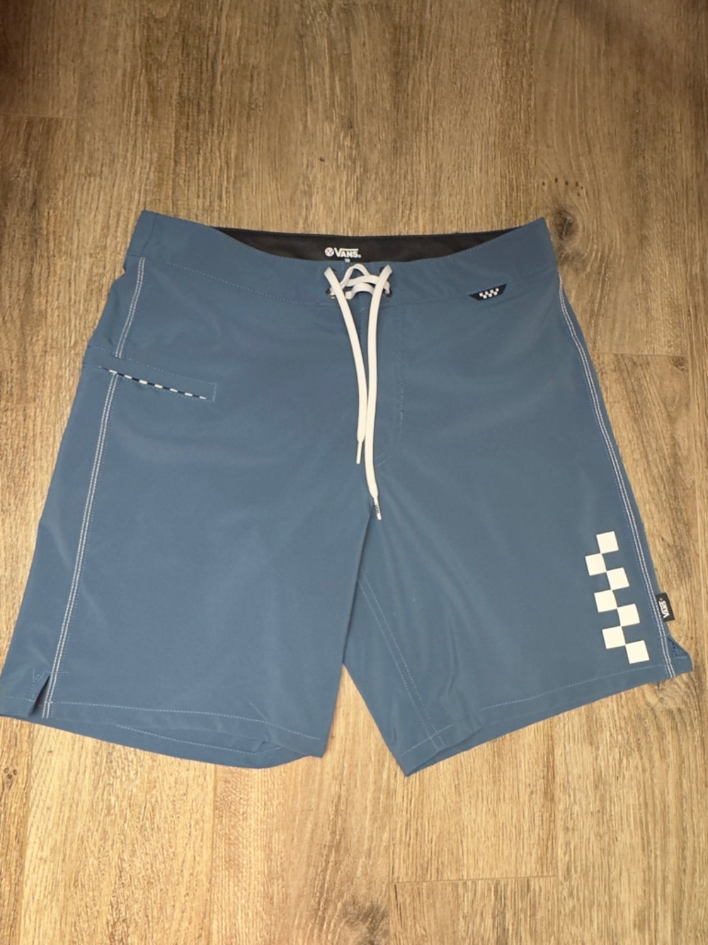 Vans Men’s Slate Blue Boardshorts with White Checker Detail